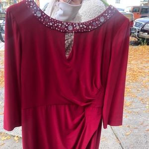 Red kneelength evening dress flattering fit waist